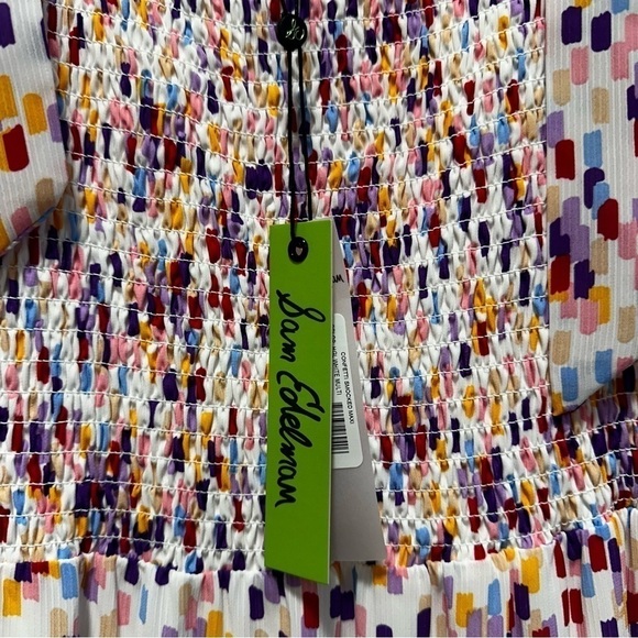 Women's Sam Edelman Confetti Smocked Bodice Maxi Dress SZ 12 White Multi - Picture 9 of 12